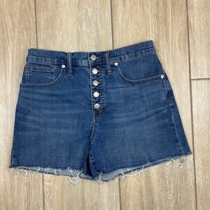 Madewell High Rise Denim Shorts Womens 28 Button Fly Raw Hem Blue Jean Shorts
